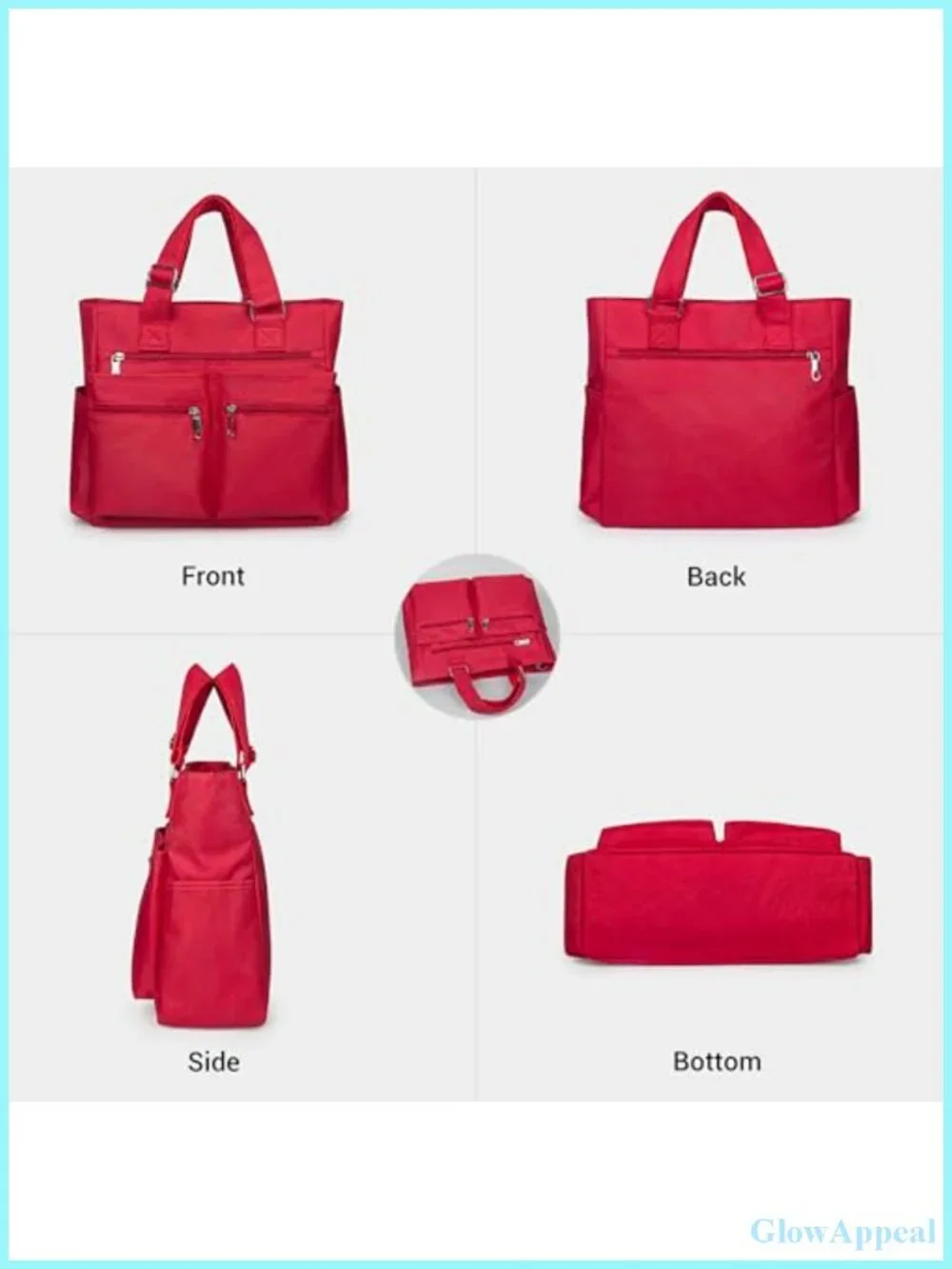 Waterproof Nylon Canvas Tote Bag Multi Pocket Laptop Work Teacher Handbag